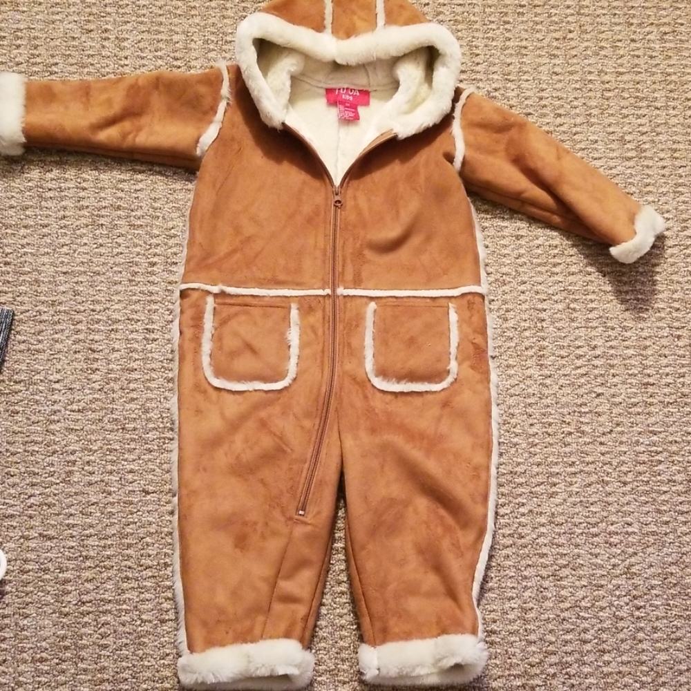 Toddler Faux Suede and fur winter bundle/jumpsuit